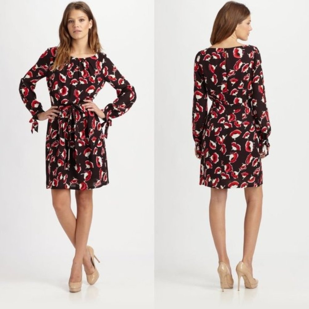 MILLY Womens Merlot Poppy Print Clemie Tie Dress 4